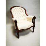 Victorian carved mahogany upholstered Library chair.