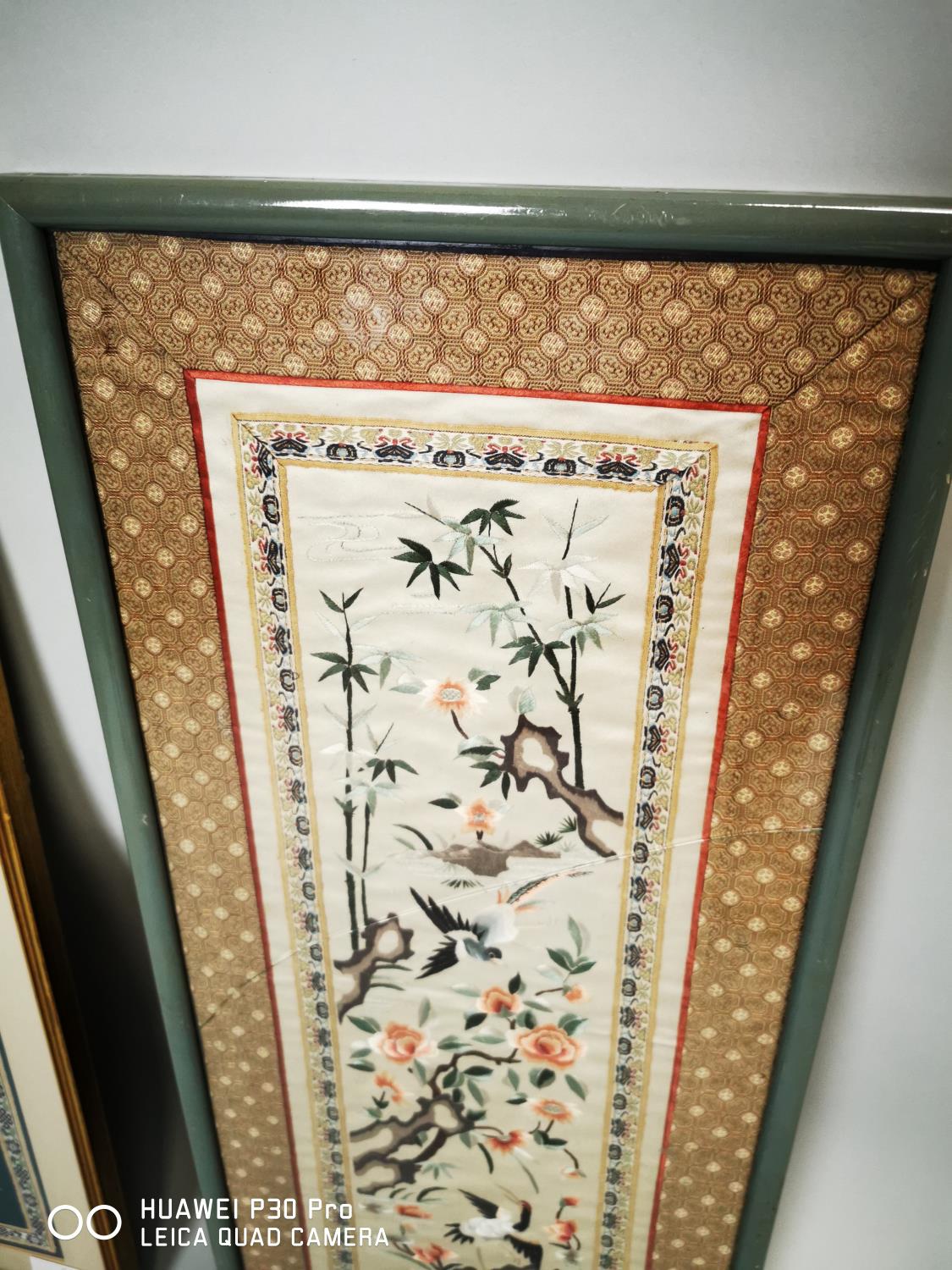 Two Oriental framed embroidered panels. - Image 2 of 3