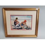 Framed watercolour of a Seaside Scene