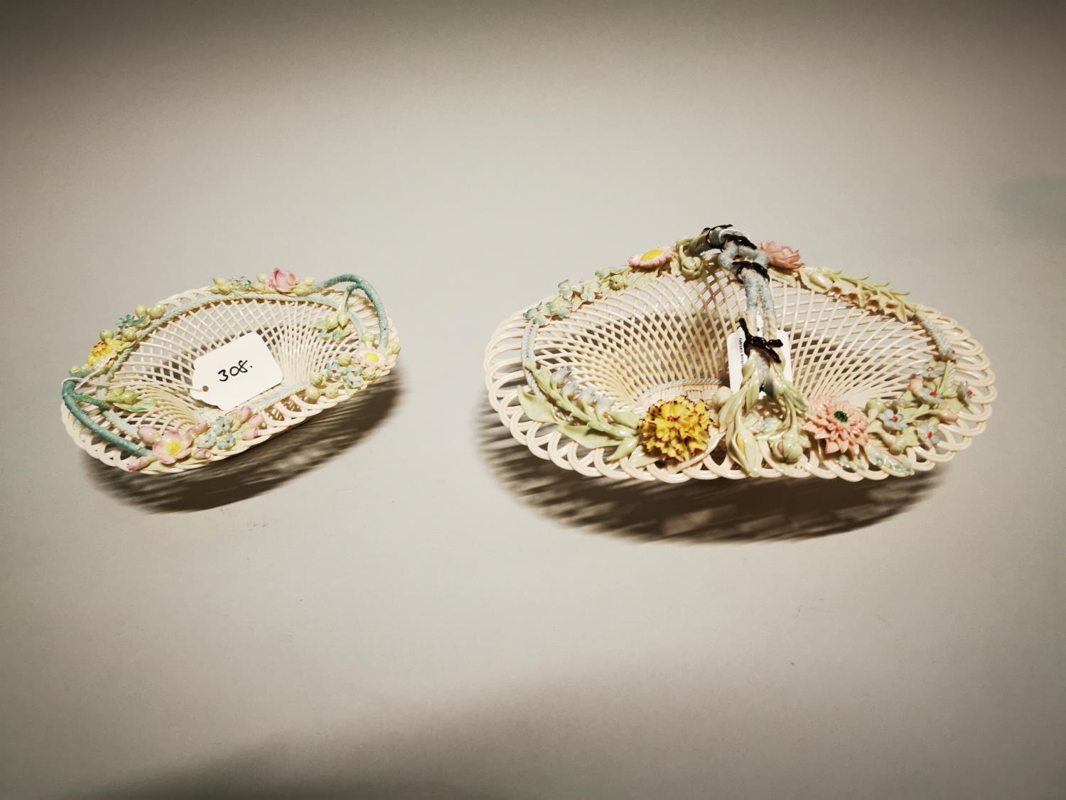 Two modern Belleek baskets.