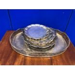 Oval silver plated tray and a large collection of quality silver plated dishes.
