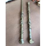 Three Curtains poles with rams head decoration (with damage)