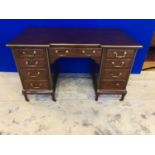 Fine 19th Century mahogany brass bound writing desk, with inverted front above central drawer