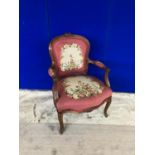 Victorian walnut ladies armchair with original tapestry upholstery H 100 D 60