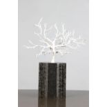 Leo Higgins: abstract bronze of a tree standing on a polished granite elliptical base W 40 H 55 D