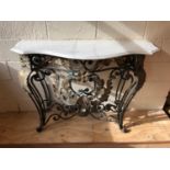 French wrought iron and brass console with shaped marble top W 127 H 87 W 47