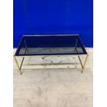 Very fine faux bamboo brass coffee table with two tone inset glass top W 114 H 47 D 64