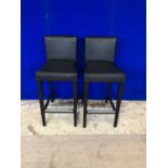 Pair of high stools covered in black leather with metal foot stand W 40 H 95 D 45