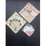Three silk memorabilia handkerchiefs including 'TILL THE BOYS COME HOME'