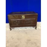 Asian design lift top trunk with sliding drawer interior and brass clasp lock W 103 H 62 D 58