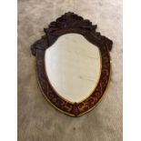 Eglomise Venetian style mirror, ruby background with gold floral decoration W 74 H 117