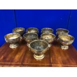 Set of 9 Sheffield plated bowls with lion mask handles 18 W 12 H