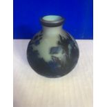 Galle style bulbous vase, acid etched and decorated with flowers W 13 H 14