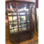 Spectacular Victorian shop display cabinet, bow glass sides, fitted with mirror back, 3 shelves