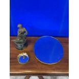 Victorian spelter figure (Lepouvior) along with an oval mirror, floral decorated circular.