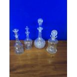 Selection of cut glass decanters.