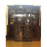 Georgian style mahogany bookcase, breakfront with astragal glazing above a central drawer section