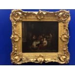 Fine mid 19th Century oil on canvas, medieval tavern scene, in decorative gilt frame by Bregazzi &