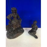 Bronzed figure of a fruit seller and a plaster figure of a seated nude. Fruit seller: W 30 H 24 D