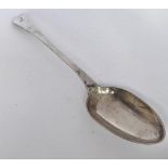 Plain antique heavy silver crested taper design serving spoon. Sheffield 1908. Maker: John Round. 11