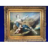 Victorian style oil on canvas Mother with Cupid Playing a Lute, in decorative gilt frame W 99 H 83