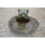 Fine quality bronze patio water feature, cherubs holding a water vessel in a bronze pool W 85 H 45