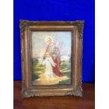 Pair of 19th Century miniature religious oil on board in gilt frames W 15 H 19