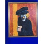 M Reynolds: oil on canvas of a clown W 70 H 83