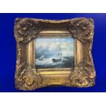 Antique style marine oil on board in decorative frame W 46 H 40