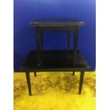 Two black rectangular restaurant tables, largest W 120 H 74 D 70