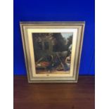 Oil on canvas 19th Century "Old woman and cottage door" painted by S.F…in gilt frame W 50 H 55