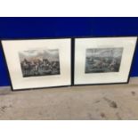 Pair of coloured prints, the first steeple chase on record W 63 H 55