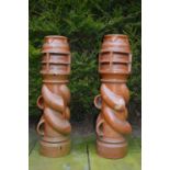 Pair of quality terracotta chimney pots inscribed 'spiralvent' W 40 H 122