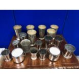Large collection of silver plated vases and various vessels.
