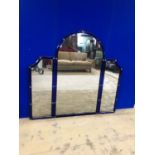 Very stylish Art Deco blue and clear glass arch top mirror with cut glass button embellishments W