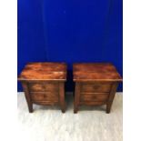 Pair of stained pine 2 drawer lockers W 54 H 60 D 40