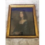 19th Century portrait of a lady in gilt frame, inscription on reverse W 60 H 76