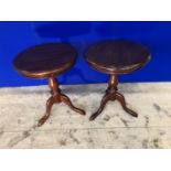 Pair of mahogany circular occasional tables in tri pod bases W 50 H 65