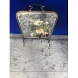 Victorian brass mirror fire screen and brass embossed coal box.