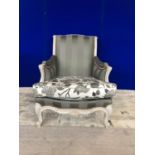 French painted chair with striped upholstery and studded embellishment W 73 H 84 D 90