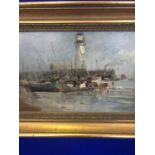 Edwin Hayes RHA 1820-1904: Oil on millboard "Scarborough Harbour". Provenance: Artists Studio