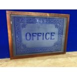 Framed etched glass office window W 97 H 71