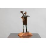 Aiden Lambert: unusual bronze sculpture of a warrior with a truncheon standing on a burr wood plinth