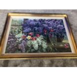 Fine oil on canvas of flowers in a vase W 107 H 72