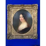 Fine Victorian oil on canvas portrait of a lady in a gilt frame W 72 H 83