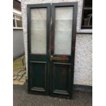 Pair of pitch pine entrance doors with etch glass panels W 122 H 235