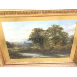 Fine oil on canvas, church ruins in background in decorative gilt frame. Signed and dated.