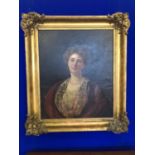 Lady Pool: Victorian oil on canvas in gilt decorative frame W 83 H 96