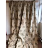 Five pairs of lined curtains decorated with acorns, with some pelmet covers and approximately 5