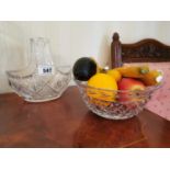 Cut glass basket and cut glass fruit bowl